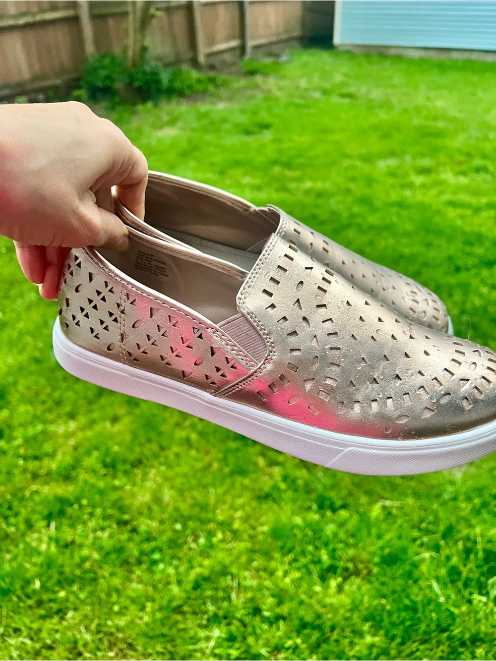 Gold Sugar Slip On Loafers Memory Foam 8.5 Nurse Comfort Cushioned Perforated